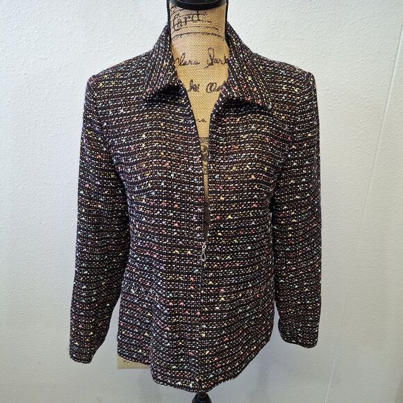 Sag Harbor Tweed Jacket Zippered Lined Multicolored Shoulder Pads Womens Size 10 - Picture 1 of 13